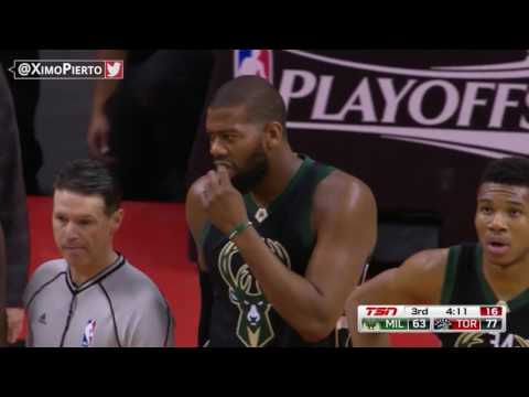 Jonas Valanciunas & Greg Monroe Fight | Bucks vs Raptors | Game 5 | April 24, 2017 | NBA Playoffs