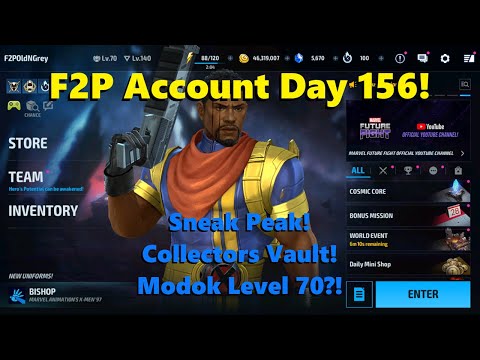 Marvel Future Fight: F2P Account Day 156! Sneak Peak! Collectors Vault! Level 70 Modok?! 🌶️🤓💪