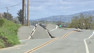 Novato Mudslide buckles road to Olompali State Park; Impacts PG&E gas lines, nearby aqueduct