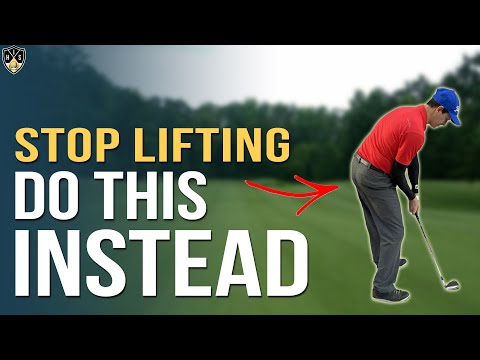 Part of a video titled How To Stop Lifting Up In Golf Downswing More Consistency