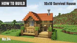 マイクラ建築：おしゃれな赤い屋根のサバイバルハウスの作り方。10x10ブロックで簡単に。No.34【Minecraft】
