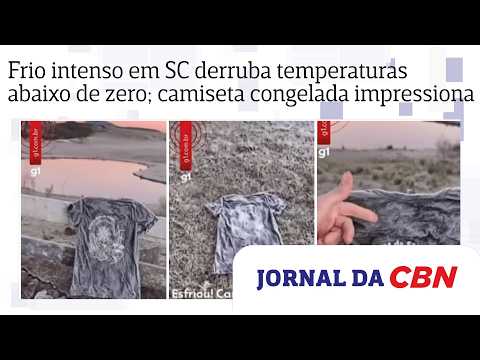 Frio intenso em SC derruba temperaturas abaixo de zero; camiseta congelada impressiona
