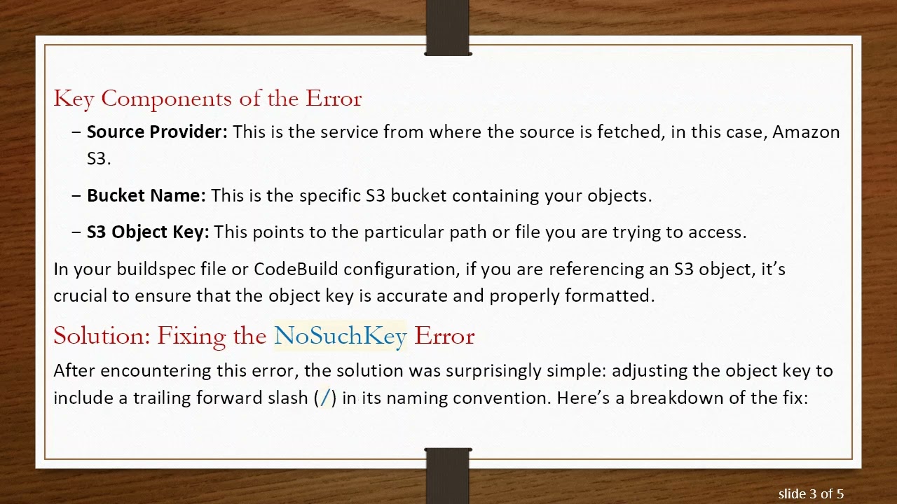 Resolving the NoSuchKey Error in AWS S3 CodeBuild