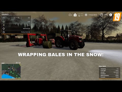 WRAPPING BALES IN THE SNOW! (FS19) Timelapse