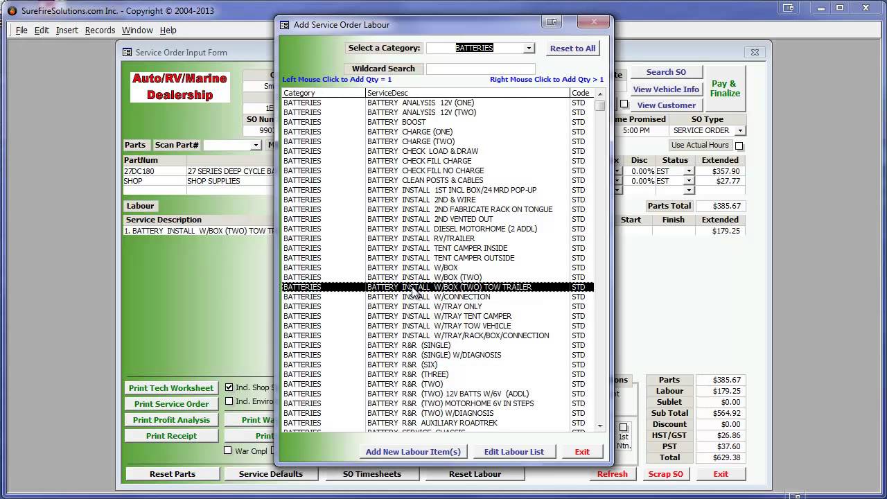Adding Service Orders using SureFire DMS