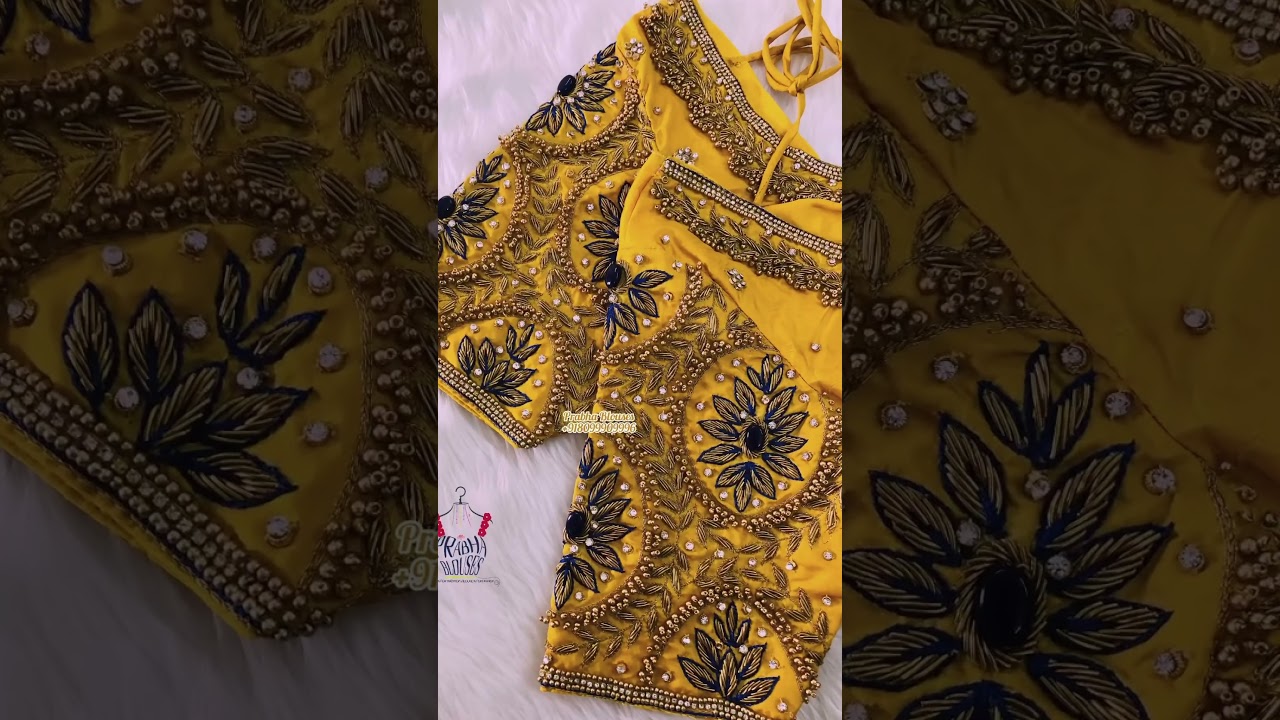 <p style="color: red">Video : </p>Yellow blouse with zardosi work / Prabhablouses/ maggamwork 2023-09-26