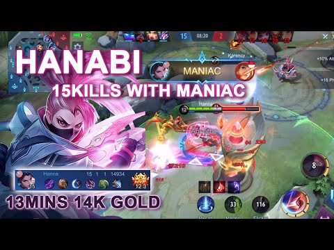 13 MINS 14K GOLD 15KILLS WITH MANIAC ! HANABI - MLBB - SOLO - RANK -