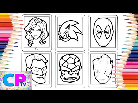 Heroes Coloring Pages/Heroes on Gold IPad Coloring/Black Widow,Sonic,Green Lantern,Fantastic 4