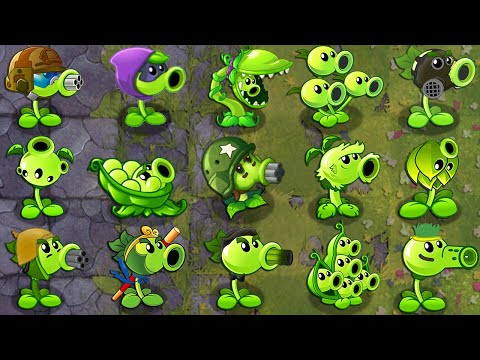 All Green PEA Plants Power-Up! vs Brickhead Zombie in Plants vs Zombies 2