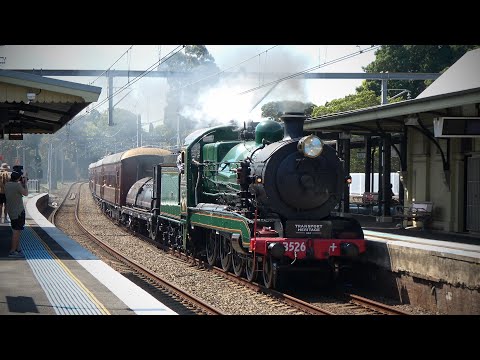 [4K] Australian Steam Locomotive 3526 & 42105 @ Banksia | T4 Illawarra