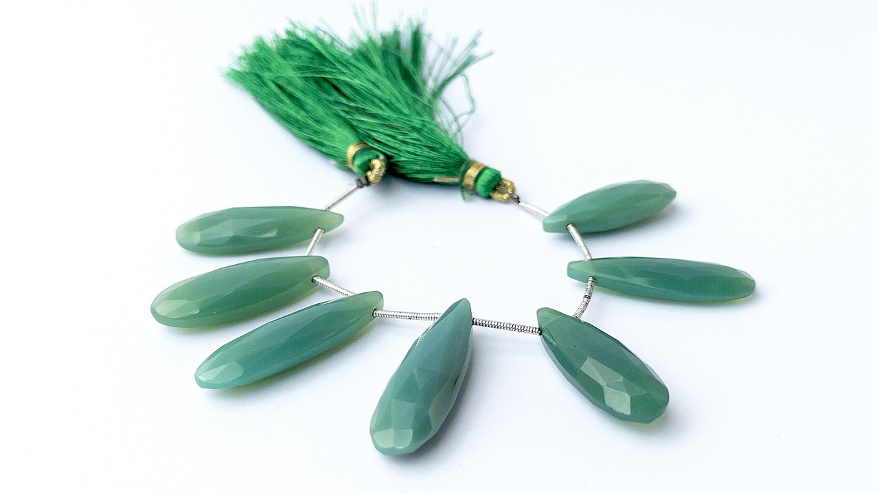 Chalcedony | Faceted Briolette | 29-34mm X 10-11mm Bead Size | 7 Pieces video