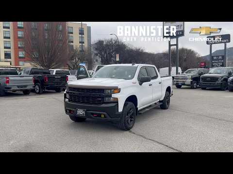 2021 Chevrolet Silverado 1500 Crew Cab Short Box 4-Wheel Drive Custom Trail Boss in White for sale at Bannister Chevrolet Penticton in Penticton, BC
