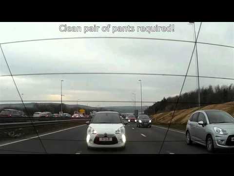 Idiot driver nearly crashes twice on motorway