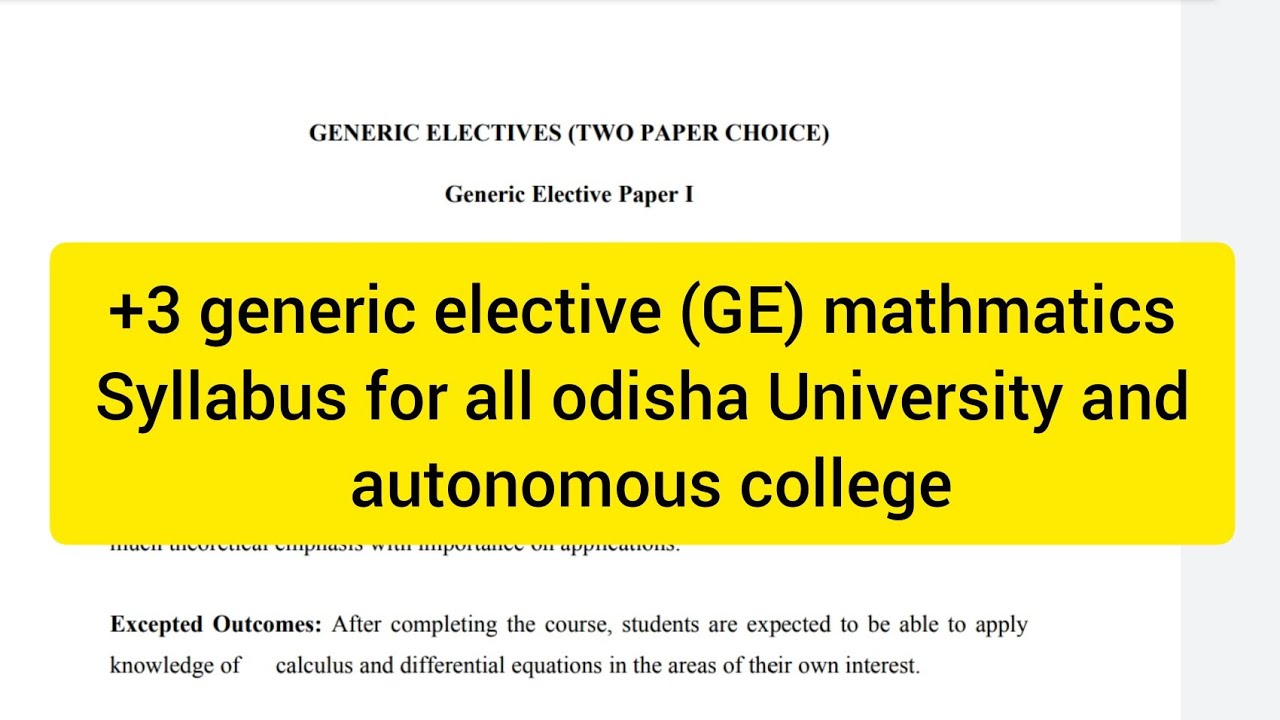 +3 mathmatics generic elective syllabus for all odisha University and autonomous college/GE math