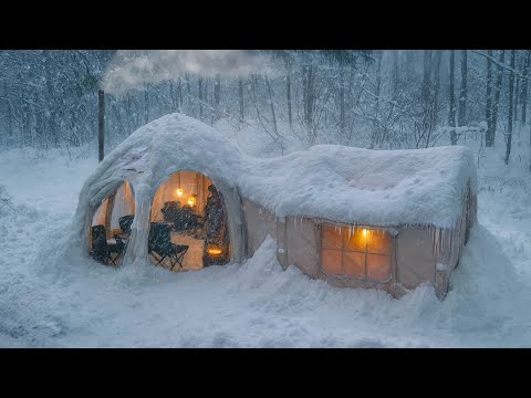 Camping Aufblasbares Luxuszelt isoliert für 3 Tage inmitten starken Schneefalls [ASMR]