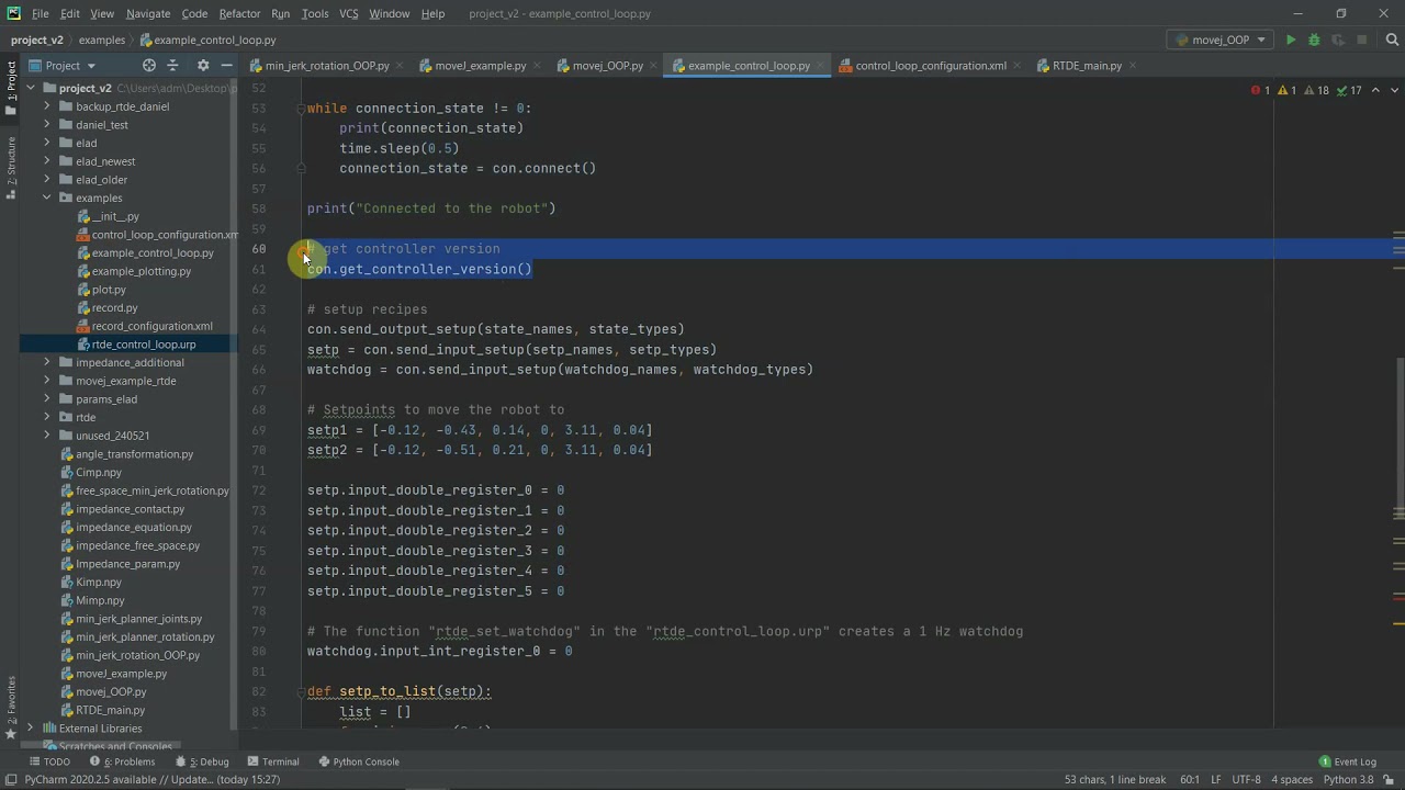 Universal Robot RTDE tutorial #2 (Example program from UR)