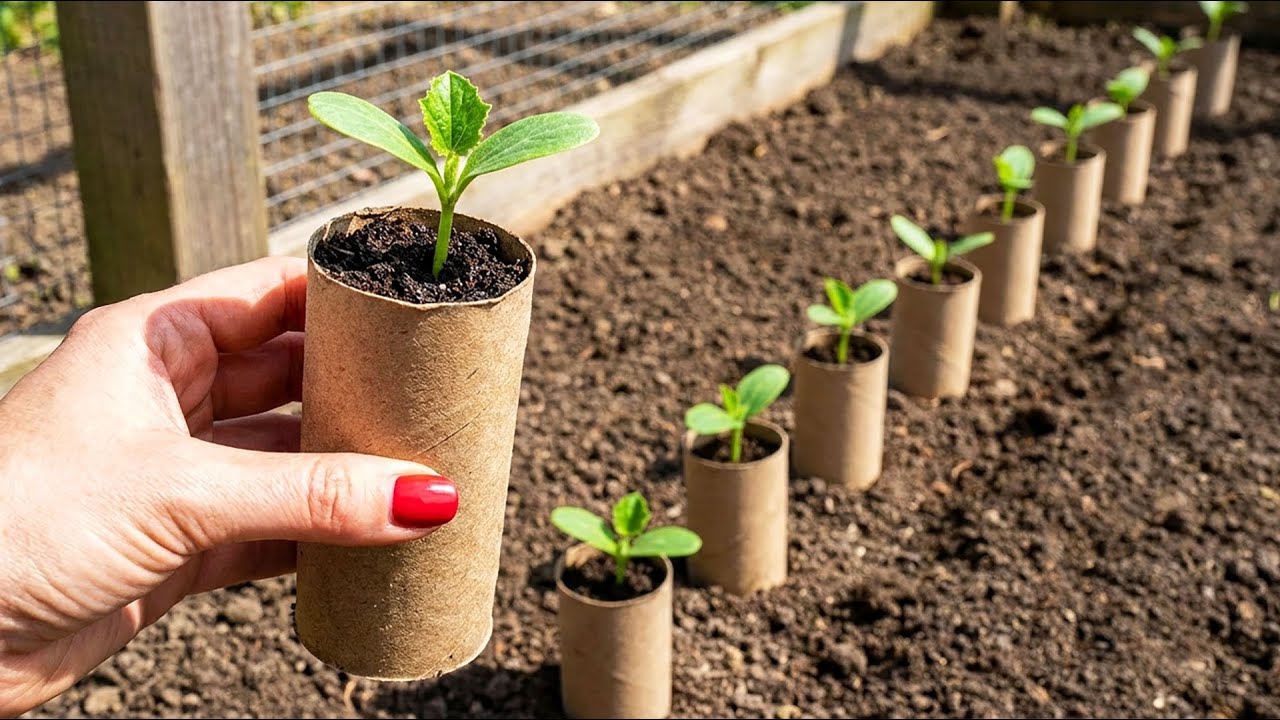 Before planting zucchini, check out this trick with cardboard toilet paper rolls!