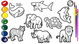How to Draw Animals for Kids 🐋🐯🦈🐘🐬🦏🐢🦁 | Easy Step-by-Step Drawing Tutorial