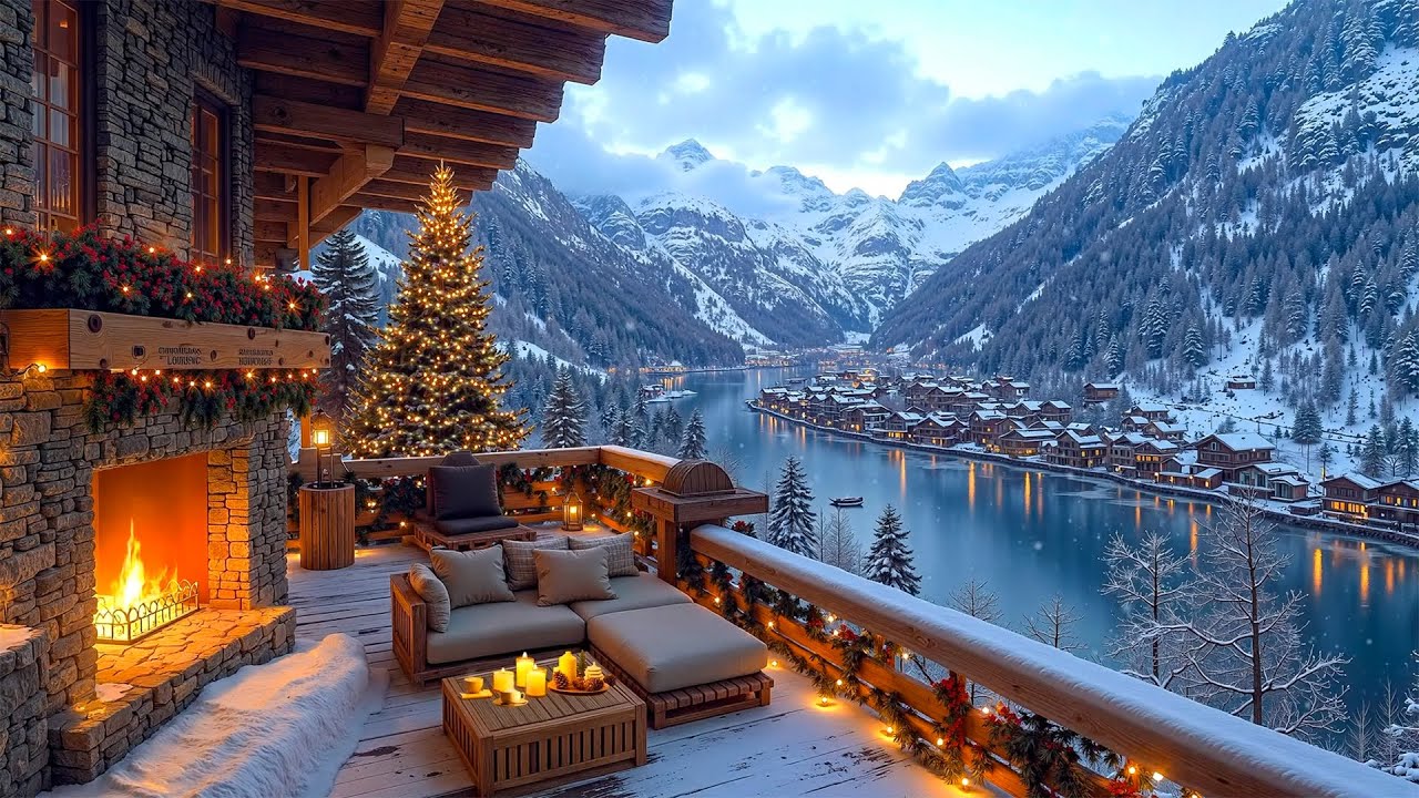 Cozy Winter Vibes 🎄Smooth Jazz, Snowfall, and Fireplace Glow on the Terrace for a Perfect Christmas