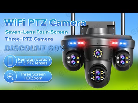 DIFANG 35MP WiFi IP Camera 4 Screens 7 Lens 10X Zoom Outdoor Wireless PTZ Security Cam CCTV
