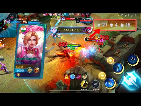 21 Kills + MANIAC!! Killing Machine Miya Real Monster Marksman!! - Build Top 1 Global Miya ~ MLBB