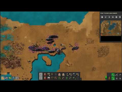 Clearing Out Alien Bases in Factorio Using Uranium Rounds.