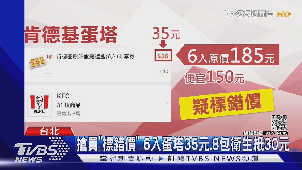 搶買「標錯價」 6入蛋塔35元、8包衛生紙30元
