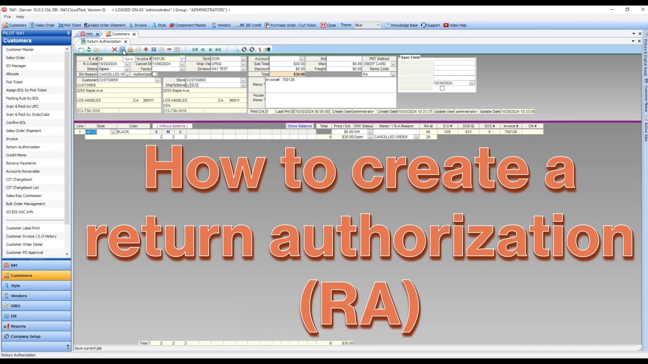 How to create Return Authorization (RA)