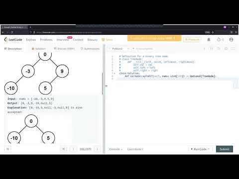 Sorted Array To Binary Search Tree Leetcode Easy Python Solution Interview Preparation