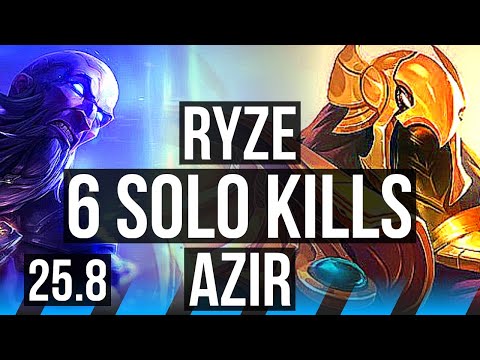 RYZE vs AZIR (MID) | 11/1/3, 6 solo kills, Legendary | EUW Master | 25.8