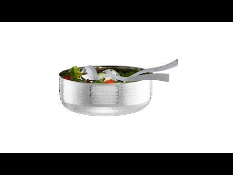 Saladier inox avec couverts à salade Argenté - Métal - 28 x 10 x 28 cm