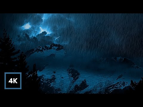 Rain and Thunder in Snowy Mountains for Sleeping, Study, Relaxing, Block Noise