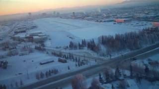 Winter Evening Landing Merrill Field Ski Strip Anchorage Alaska