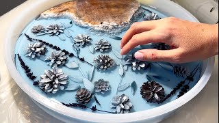Resin Art Tutorial! Amazing Blue Epoxy Table with CONES and Flowers.
