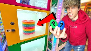 GIANT Rainbow Slinky Locked In Vending Machine! Can We Unlock It?