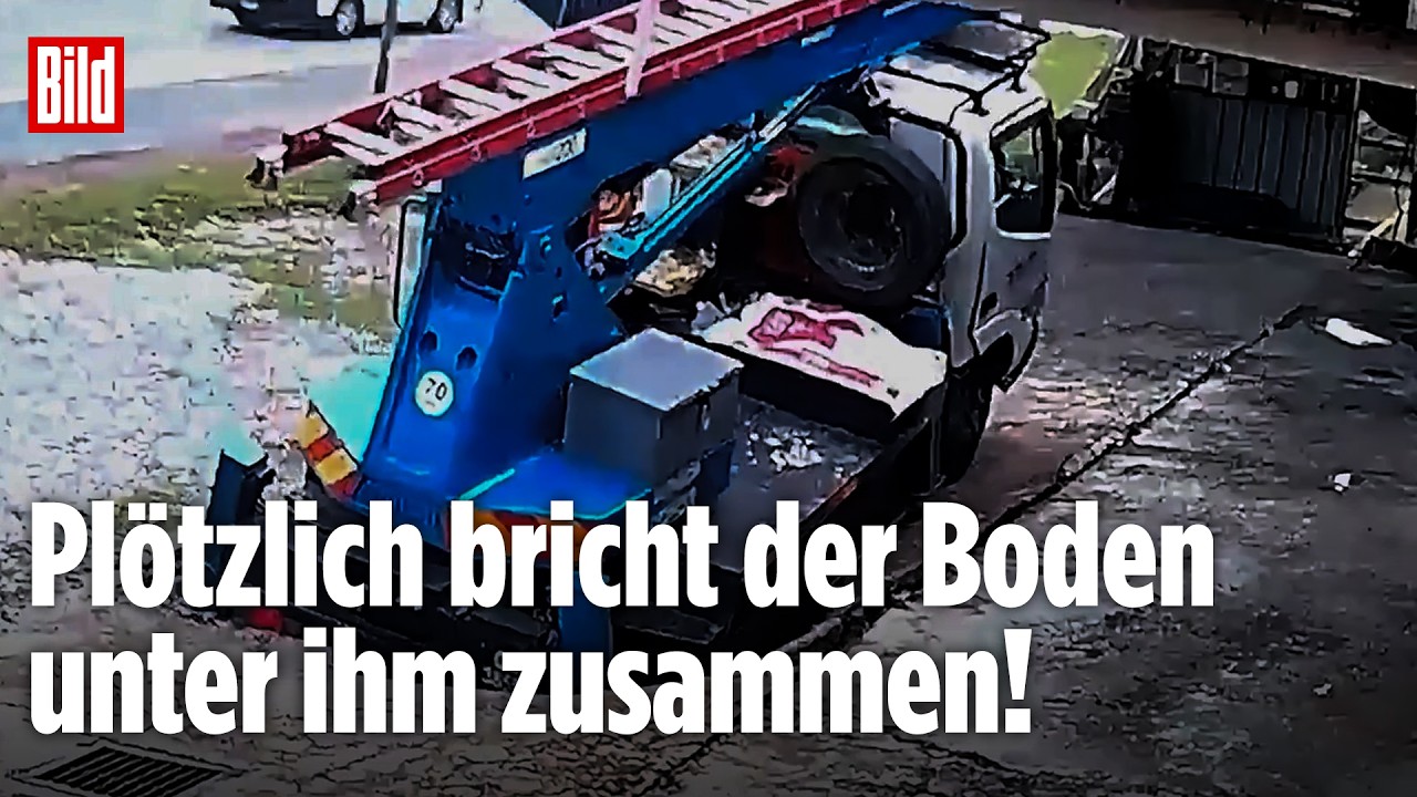 Schock-Moment beim Parken: Laster bricht plötzlich in den Asphalt ein! Unglaublicher Pfusch am Bau!