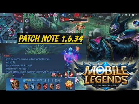 PATCH NOTE 1.6.34 !! ROGER DI BUFF + MANIAC !! MOBILE LAGENDS !!