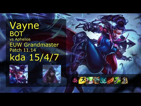 Vayne ADC & Thresh vs Aphelios & Leona - EUW Grandmaster 15/4/7 Patch 11.14 Gameplay
