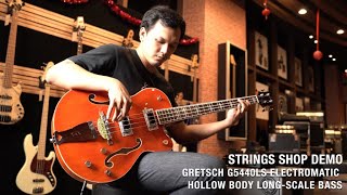 Video thumbnail for STRINGS SHOP DEMO : GRETSCH G5440LS ELECTROMATIC HOLLOW BODY LONG-SCALE BASS by Strings Shop