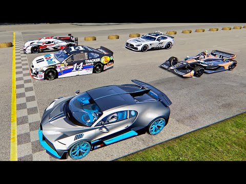 Bugatti Divo vs Audi R18 vs Nascar vs IndyCar - Old Monza