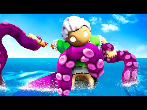 Granny Gets RIPPED Apart by Kraken - Gang Beasts (Funny Moments)