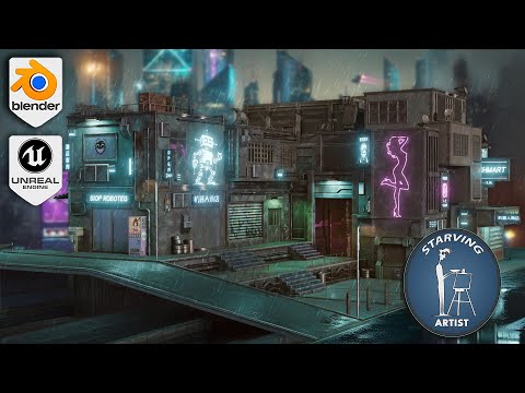 Stylized Cyberpunk Downtown Modular Kitbash Pack for Blender & Game Design | 3D Asset Pack