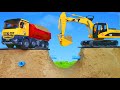 An Excavator And Truck Fix The Street Together