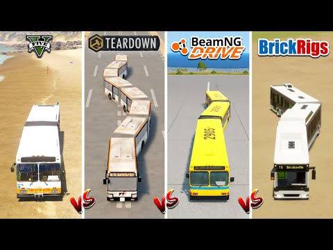 LONG ARTICULATED BUS in GTA 5 vs TEARDOWN vs BEAMNG DRIVE vs BRICK RIGS - WHICH IS BEST? (LONG CARS)