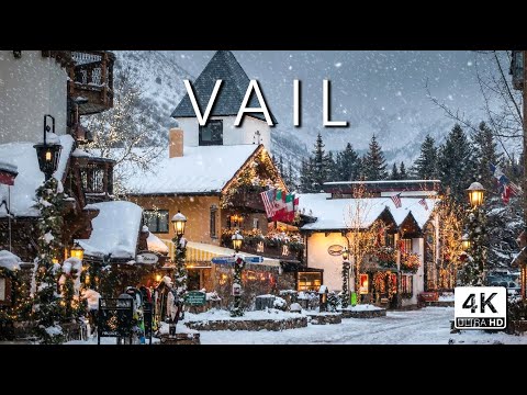 VAIL Colorado - Snowy Day in Christmas Decorated Millionaires Town - 4K Walking Tour