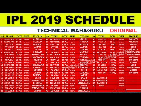 IPL 2019 Schedule - IPL 2019 Time Table - IPL 2019 STARTING DATE - TECHNICAL MAHAGURU