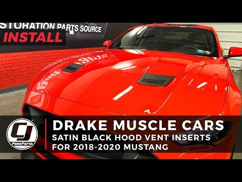 2018-2023 Mustang Install | Drake Muscle Cars Satin Black Hood Vent Inserts