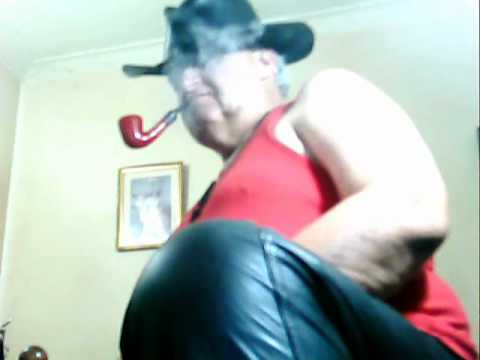 Cowboy, with Leather Pants, Smoker, of Red Paronelli, Pipe, Curved, in Summer, and in Sunday