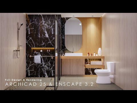 Full Modern Bathroom With Archicad 25 and Rendering Enscape 3.2