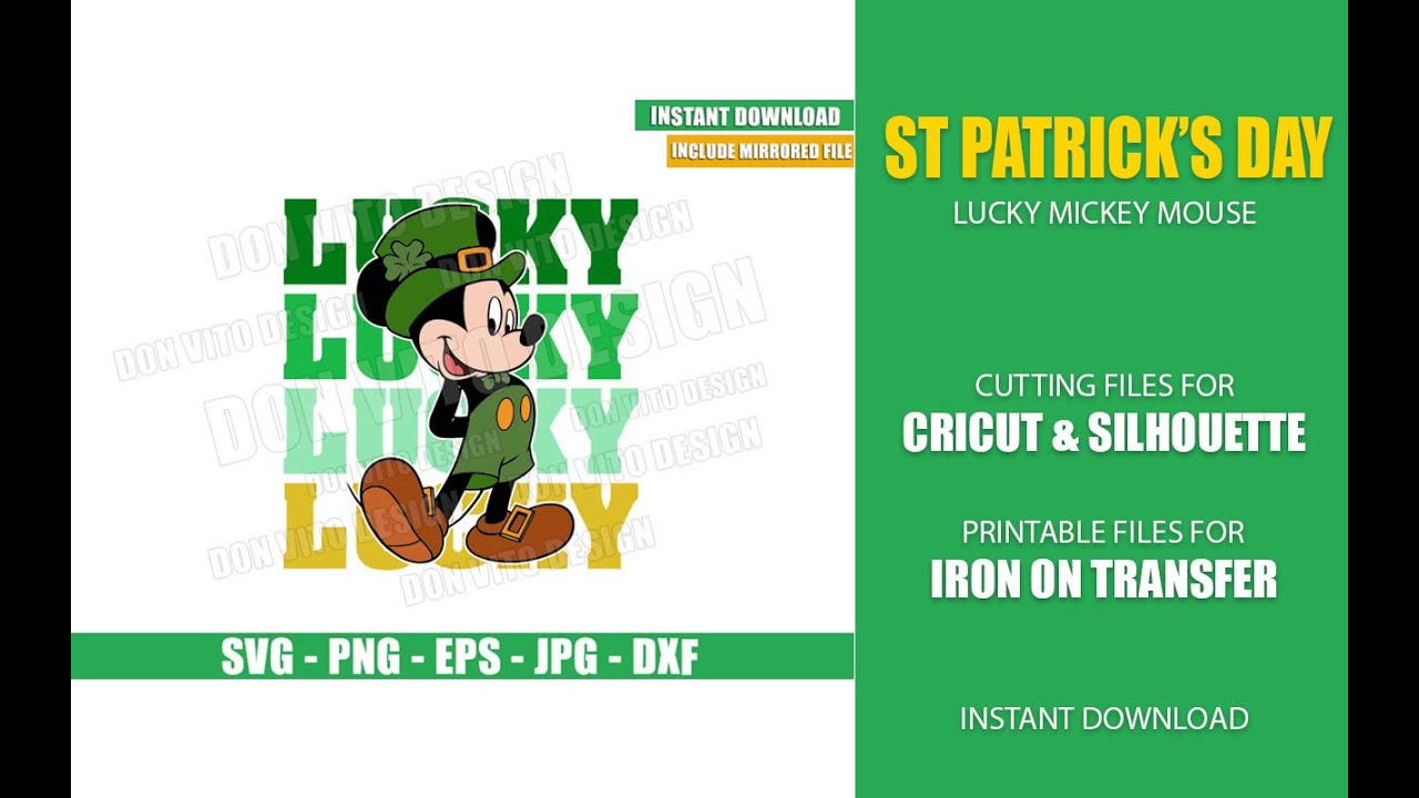 Lucky Mickey Mouse (SVG dxf png) Disney Irish Green Leprechaun Cut File Cricut Silhouette Vector